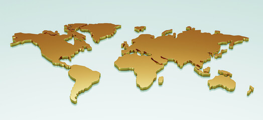 Global business gold investment world map isolated on white 3d currency background of financial economy banking trade market money concept or golden stock international foreign reserve wealth price.