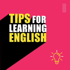 Tips for Learning English, Blog Social Media Design Post Template, Learn, Growth, Improve, Skills, Blogger