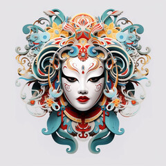 Fototapeta na wymiar Paper art Traditional Chinese Art Peking Opera Face mask, generative AI 