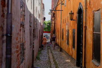 Obraz na płótnie Canvas Tourist. A tourist travels through the ancient city. Denmark.