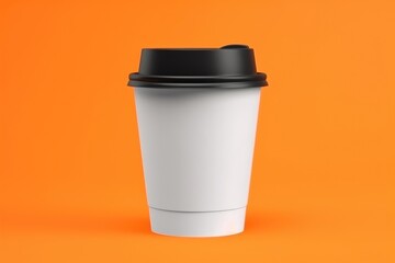 Blank mockup takeaway coffee cup with orange isolated background Generative AI