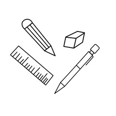 Stationery drawing line cartoon on white background, vector illustration in flat cartoon design.