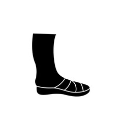 Leg with foot silhouette on white background, vector illustration in flat cartoon design, wearing shoes.