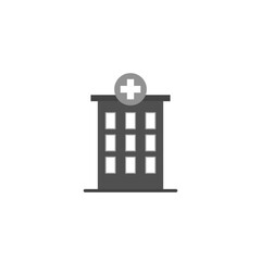 Hospital silhouette on white background, vector illustration in flat design.
