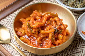 Korean food side dishes, Seasoned Dried Radish, Kimchi Korean traditional food.