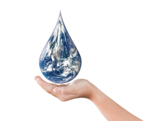 Earth, Globe in drop shape on hand isolated on transparent background, PNG File format. Elements of this image furnished by NASA