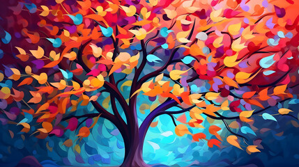 Elegant colorful tree with vibrant leaves