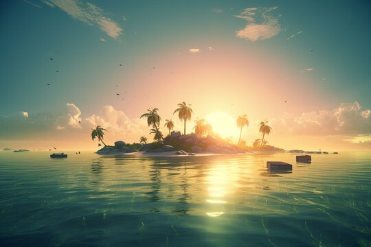 pastoral tropicalpunk seascape skyline | Created With Generative AI