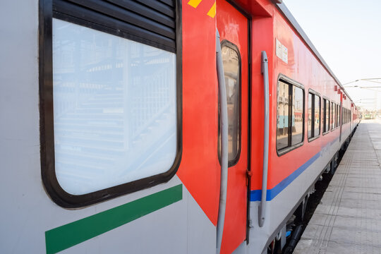 Indian Railway Train At Amritsar Railway Station Platform During Morning Time, Colourful Train At Amritsar, Punjab Railway Station