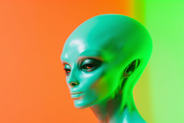 face woman style portrait futuristic face art alien person makeup paint beauty. Generative AI.