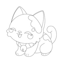 Cute little kitten with a kind smiling face and big eyes.