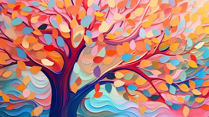 Elegant colorful tree with vibrant leaves