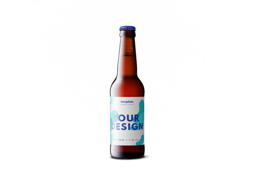 Mockup of customizable beer bottle and label available against customizable color background