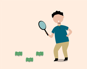 Employee searching for money. Businessman looking for money and opportunity in business. Business and financial concept