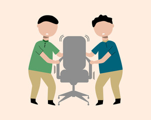 Employees fighting for position illustration. Concept of competition between employees at work. Unhealthy working conditions.