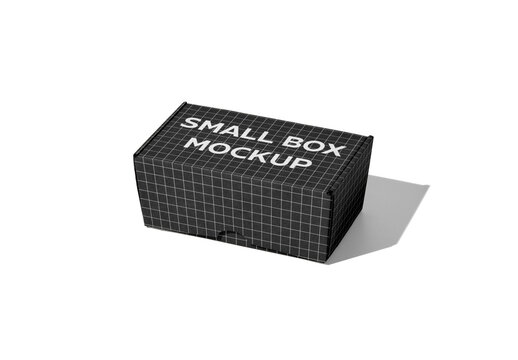 Mockup of customizable closed small rectangular cardboard box available against customizable color background