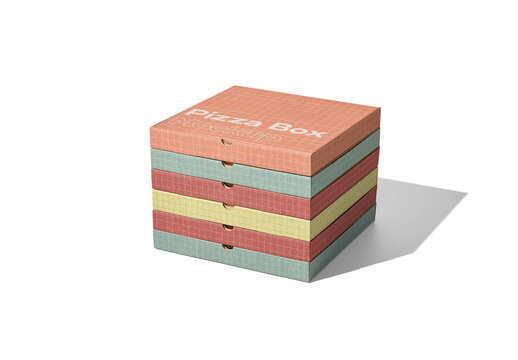 Mockup of stack of six customizable closed cardboard pizza boxes available against customizable color background