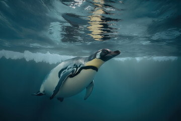 Obraz premium Penguin in polar regions underwater, Generative AI