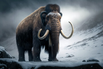 Prehistoric mammoth in ice age, Generative AI