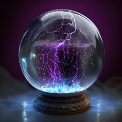 Purple Lightning Within a Crystal Ball Generative AI - obrazy, fototapety, plakaty