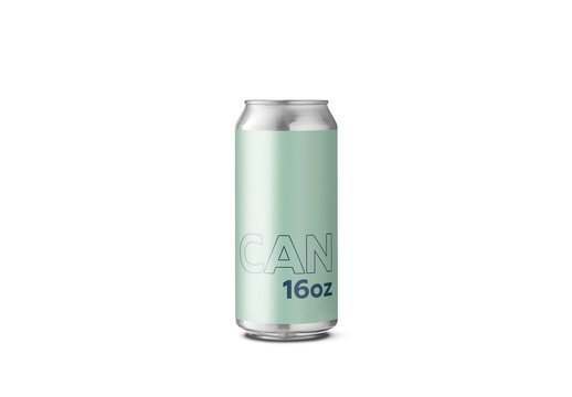 Mockup of customizable 16oz or 44cl drinks can and label available against customizable color background