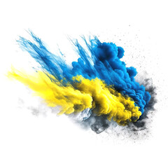 Ukrainian Wave flag, fine powder exploding on a white background