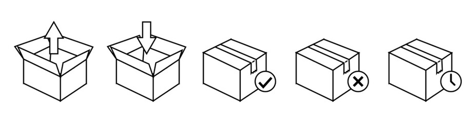 Naklejka premium delivery shipment status icon set with cardboard