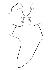 Continuous line, drawing of two faces. Fashion concept, minimalism of female beauty, vector illustration for T-shirts, slogan design, printed graphics style.