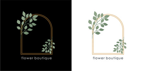 Logo design template with arches - floral frame with copy space for text or letters - emblem for fashion, beauty and jewelry, wedding invitation, social media