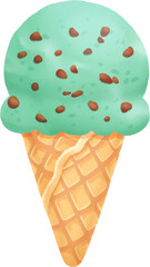 ice cream cone mint chocolate illustration