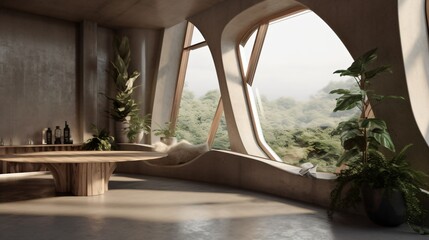 Obraz na płótnie Canvas Jungle living room interior in a treehouse. Designed using generative ai. 