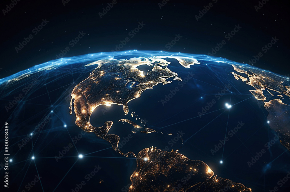Wall mural ai generative. global communication network concept network dots surrounding planet earth