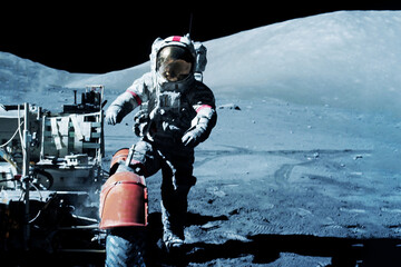 Astronaut on a lunar rover, on the moon. Elements of this image furnishing NASA.