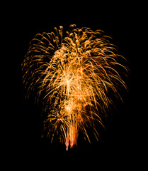 Golden firework sparkling on black background for celebration and anniversary