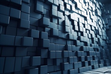 3D wall made of sleek rectangular tiles. Futuristic polished blocks. 3D rendering. Generative AI