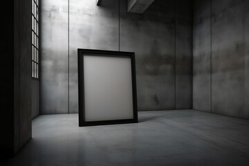 A black frame mockup sits in a dark room with a white light on the wall