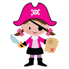 Cute little pirate captain girl vector cartoon illustration