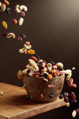 Flying dried fruits and nuts.
