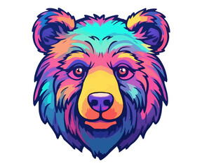 Colorful Bear Head Logo, Bear face Sticker, Pastel cute colors