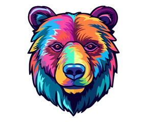 Colorful Bear Head Logo, Bear face Sticker, Pastel cute colors