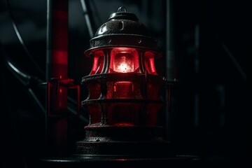 A crimson beacon on a dark night. Generative AI