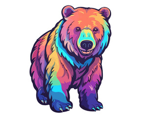Colorful Bear Head Logo, Bear face Sticker, Pastel cute colors