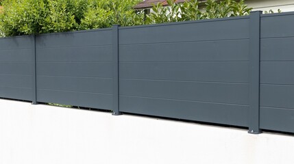 wall grey aluminum barrier and gray fence steel of private individual house modern new protect view...