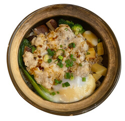 새우와 돼지고기 완자가 올려진 홍콩식 솥밥