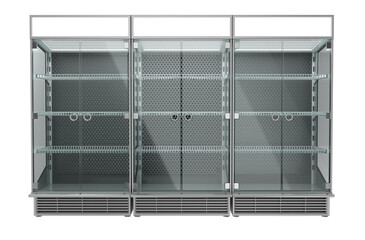 Refrigerated showcases with shelves. 3d illustration