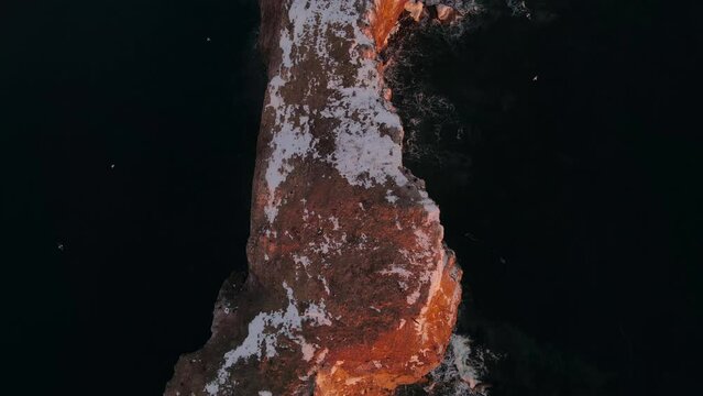Drine top down view at 60fps of famous Perce rock in Perc&eacute;, Qu&eacute;bec, Canada.