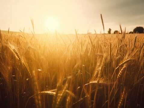 Golden Agricultural Landscape under Sunlight - AI generated