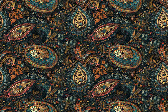 seamless oriental Indian paisley pattern. Oriental traditional ornament. Generative AI illustration
