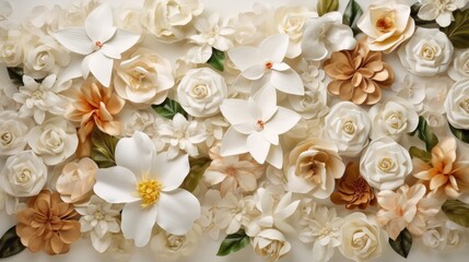 Luxurious photorealistic wedding floral background. Exclusive wallpaper texture, festive pattern, beautiful romantic illustration. Generative AI. 