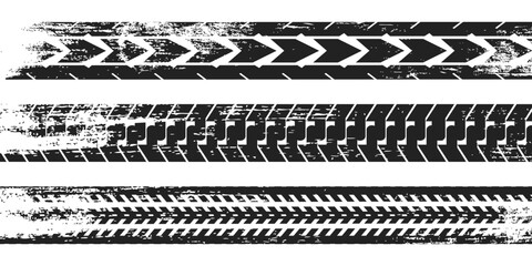 Grunge style, dirty tire track silhouettes vector set